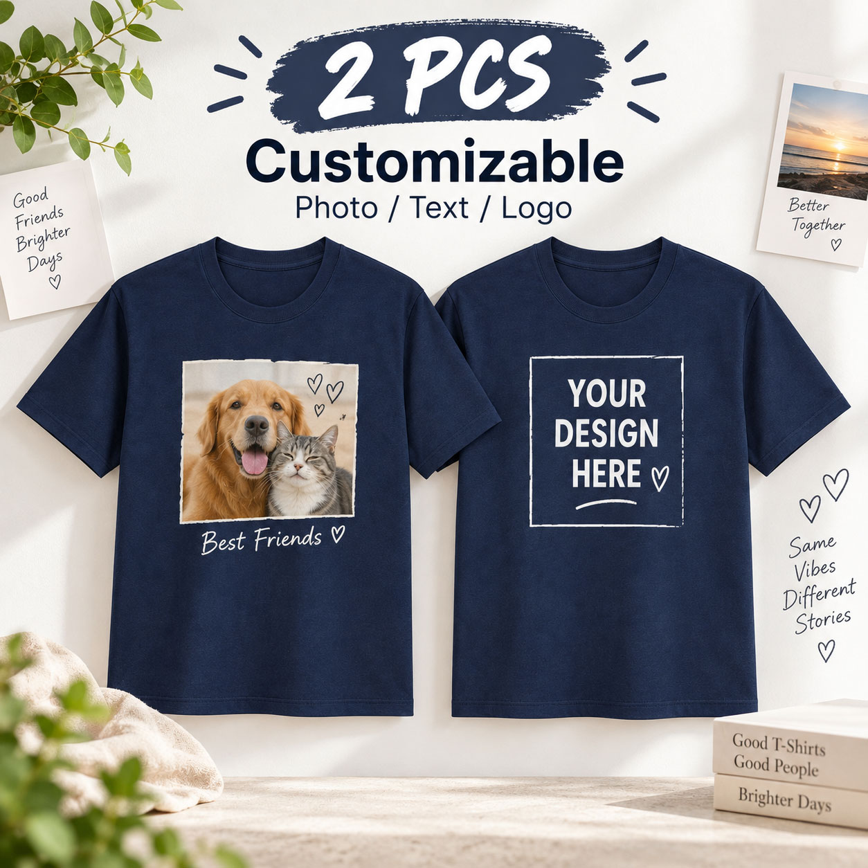 2PCS Custom T Shirt Personaliz - огляд і ціна Pet Portrait Custom